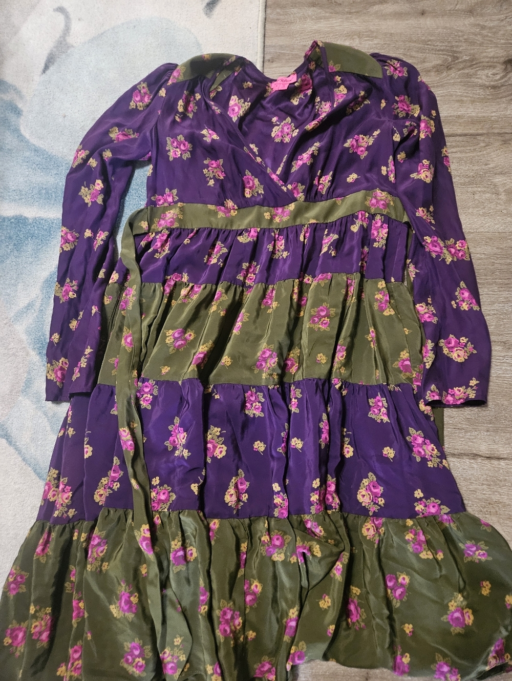 Betsey Johnson Purple & Olive Floral Tiered Peasant Dress